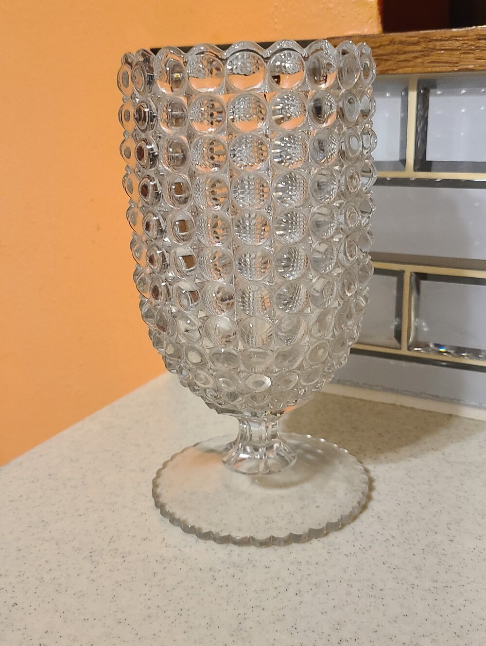 Clear Bubble Pattern Pedestal Vase -